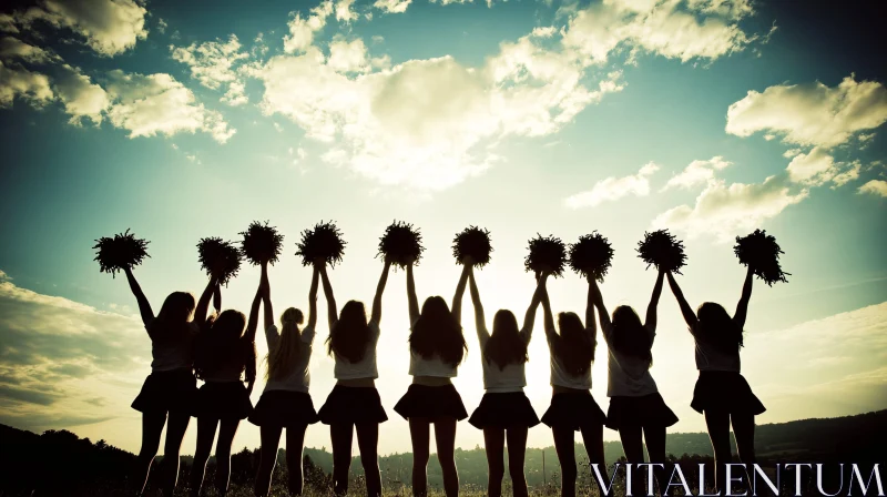 Silhouette of Cheerleaders with Pom-poms AI Image