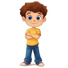 Smiling Cartoon Boy in Yellow Shirt