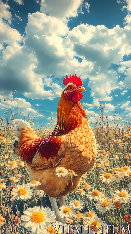 Chicken Among Flowers AI Image