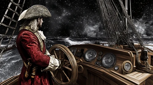 Ship Captain Sailing in Stormy Weather