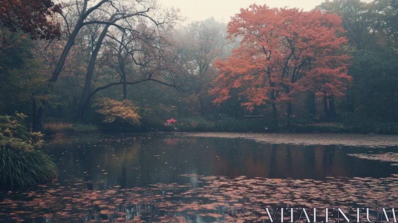 AI ART Tranquil Pond Amidst Autumnal Trees