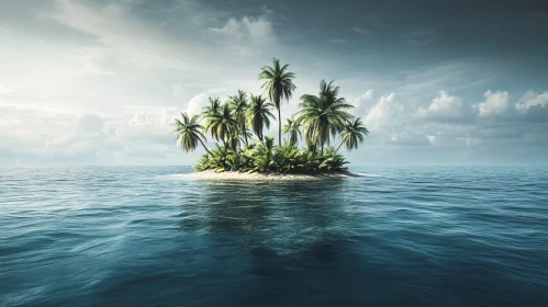 Lush Palm Island with Reflective Calm Waters