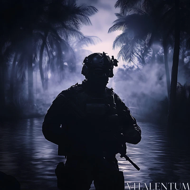 Mysterious Soldier in the Night AI Image