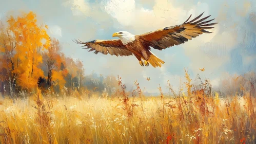 Eagle in Golden Autumn Landscape