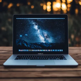 Laptop with Night Sky on Screen