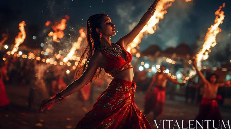 Passionate Fire Dance Under the Stars AI Image