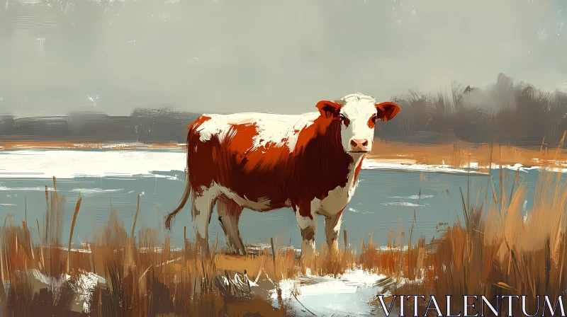 Pastoral Cow Art Scene AI Image