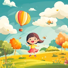 Whimsical Girl and Balloon Illustration