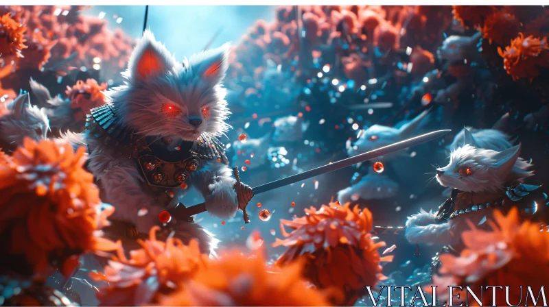 AI ART Armored Cat Warrior with Sword