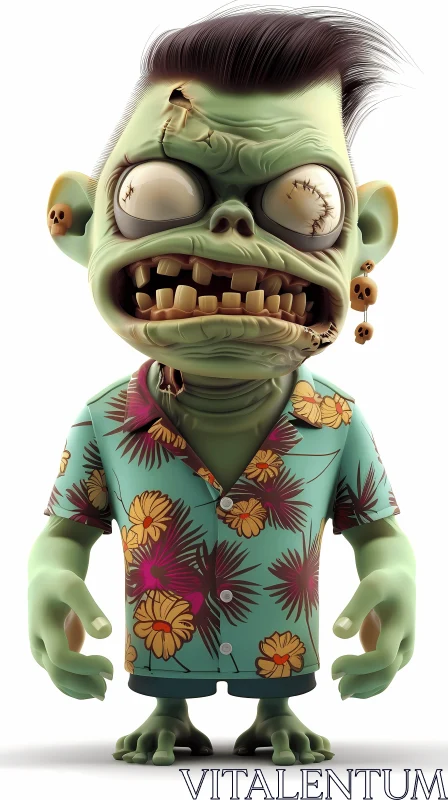AI ART 3D Rendered Cartoon Zombie in Hawaiian Shirt