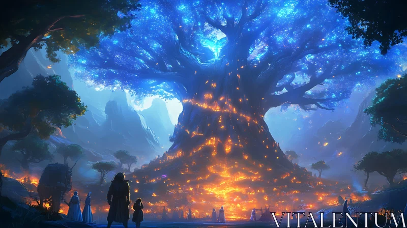 AI ART Mystical Glowing Tree Gathering