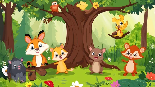 Cute Forest Creatures in Cartoon Art