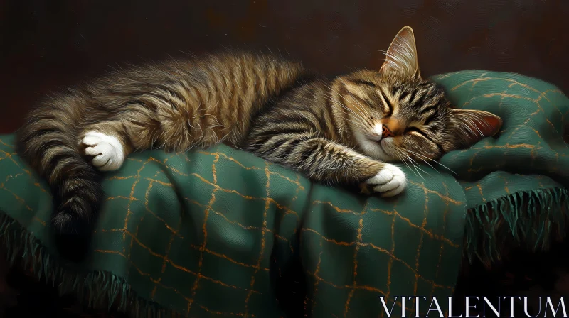 Tabby Cat Relaxation on Cozy Blanket AI Image