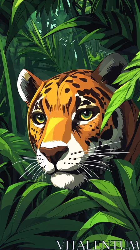 Tiger in Jungle Foliage Art AI Image