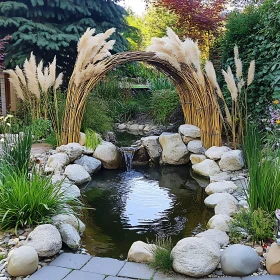 Serene Water Feature in Lush Garden