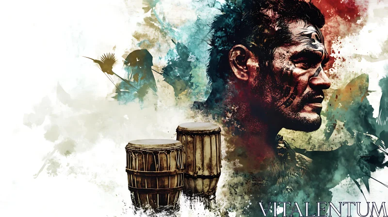 Tribal Man and Drums Artistic Composition AI Image