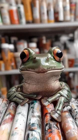 Frog Among Paint Tubes