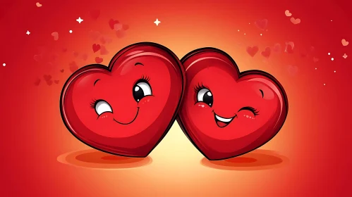 Two Cartoon Hearts with Happy Faces