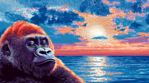 Gorilla Watching Sunset