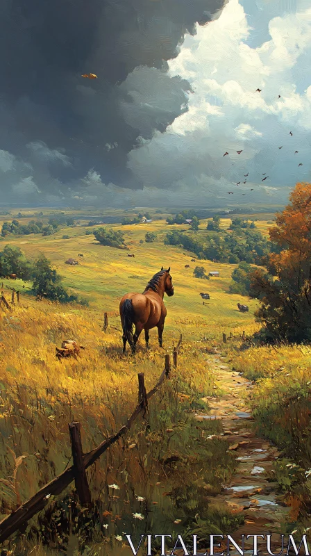 Horse and Approaching Storm AI Image