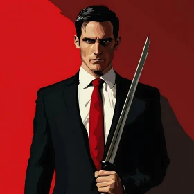 Edgy Man with Sword in Suit