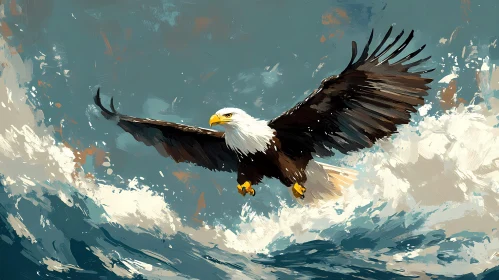 Eagle in Flight Above Sea