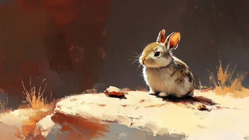 Fluffy Bunny in Sunlit Landscape