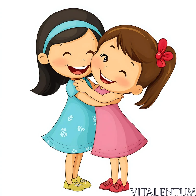 Cartoon Girls Embrace: A Symbol of Friendship AI Image