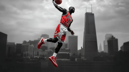 Athlete's Leap Over City