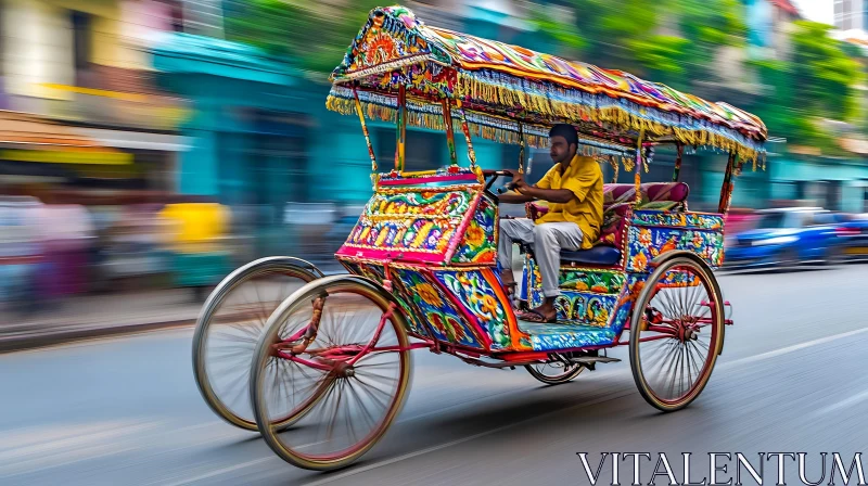 Colorful Rickshaw on a Hasty Journey AI Image