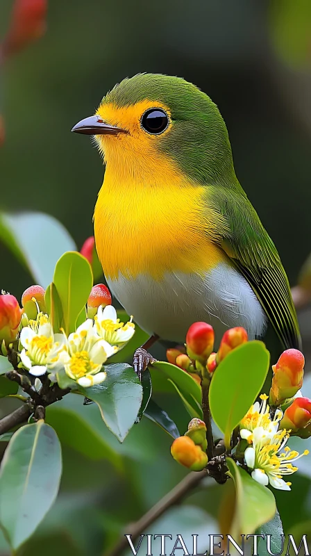 Vibrant Avian Beauty Among Blossoms AI Image