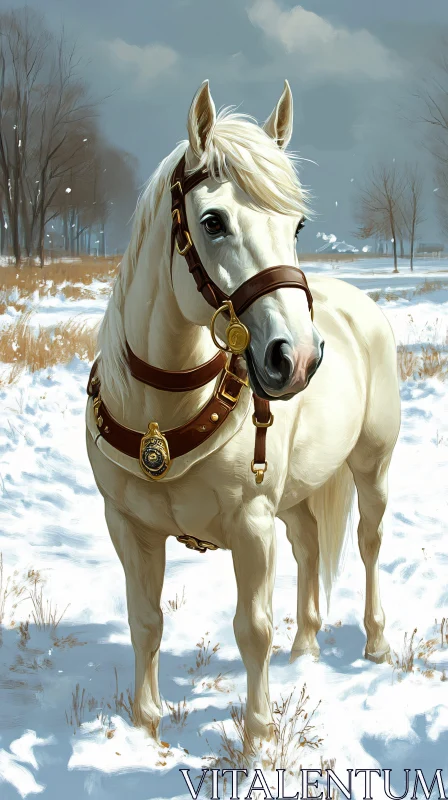 Elegant Horse in Winter Landscape AI Image