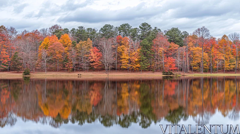 AI ART Colorful Fall Trees Mirrored in Tranquil Water