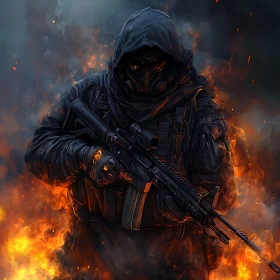 Hooded Soldier in Smoky Inferno