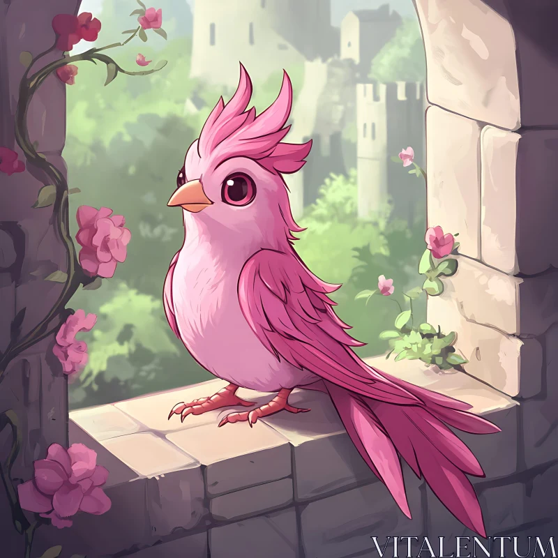 Cartoon Bird with Flowers AI Image