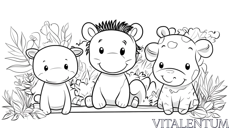 Charming Cartoon Illustration of a Hippo, Lion, and Cow AI Image