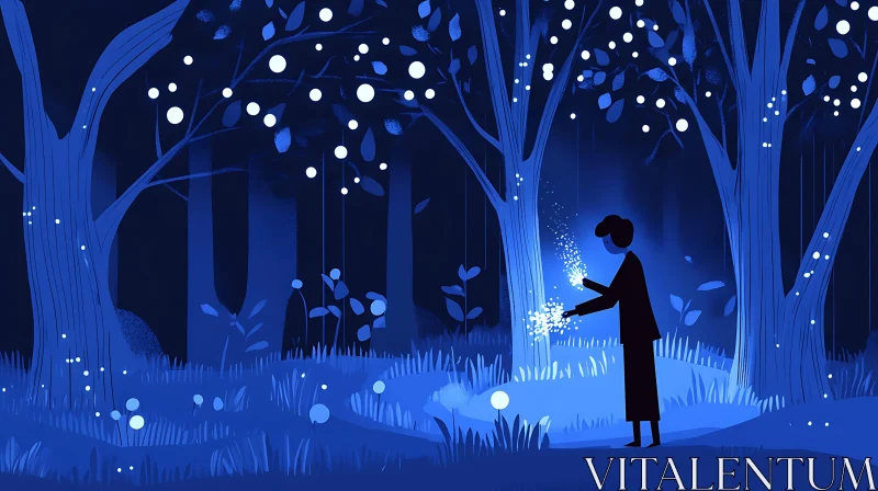 AI ART Magical Night in the Blue Forest