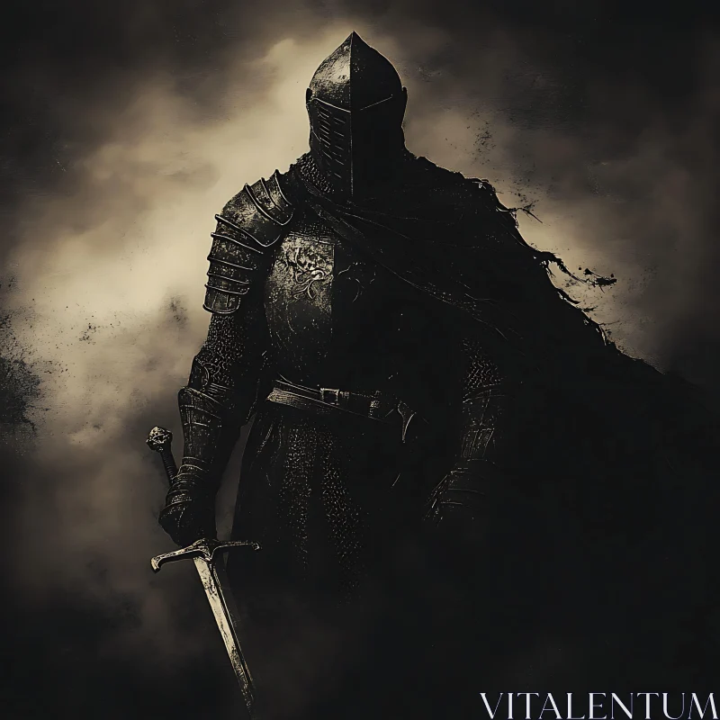 Knight in Dark Armor with Sword AI Image