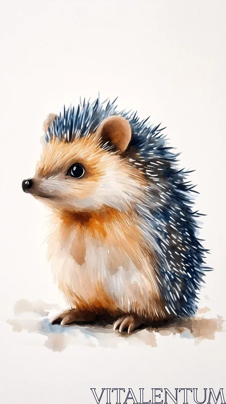 Delicate Hedgehog Watercolor Painting AI Image