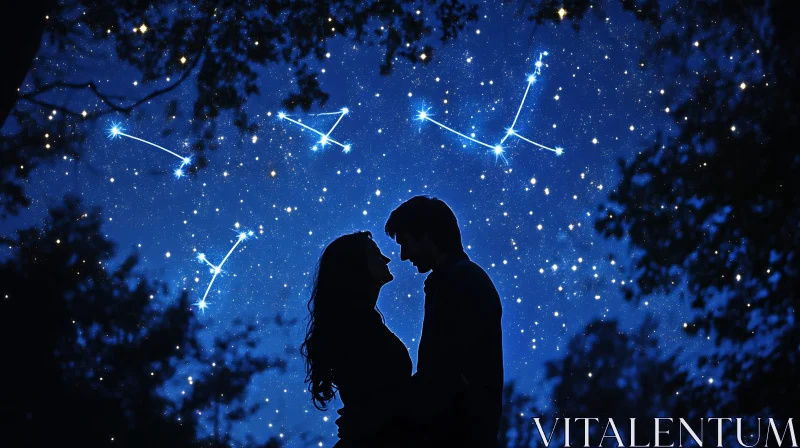 Starlit Embrace: A Couple's Night AI Image