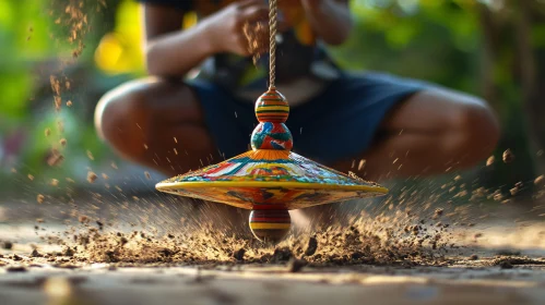 Childhood Game: Spinning Top in Action