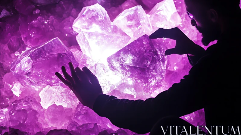 Glowing Amethyst Crystals Man Silhouette AI Image