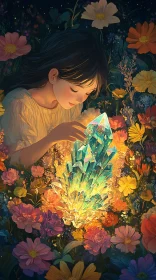 Girl and Glowing Crystal Artwork