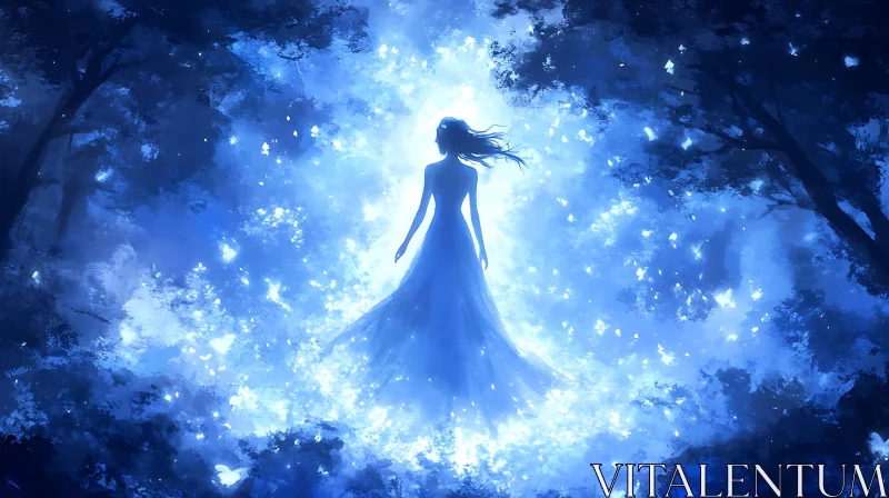 AI ART Mystical Silhouette in Blue Light