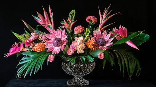 Tropical Flower Bouquet in Gem-Cut Vase