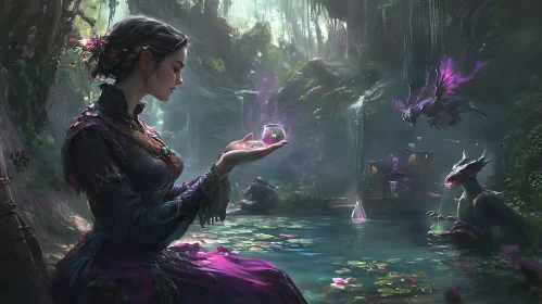 Mystical Woman Dragons Magical Orb Artwork