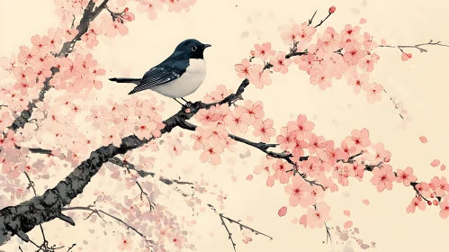 Spring Bird in Cherry Blossoms