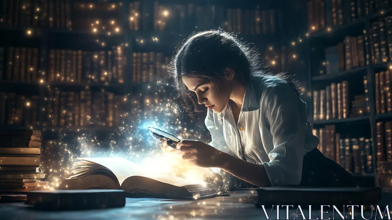 AI ART Magical Book Reading in Old Library