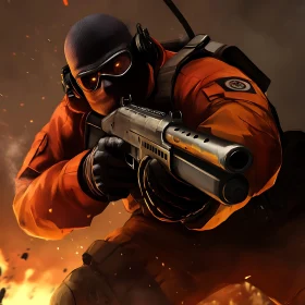 Orange Uniformed Soldier with Shotgun