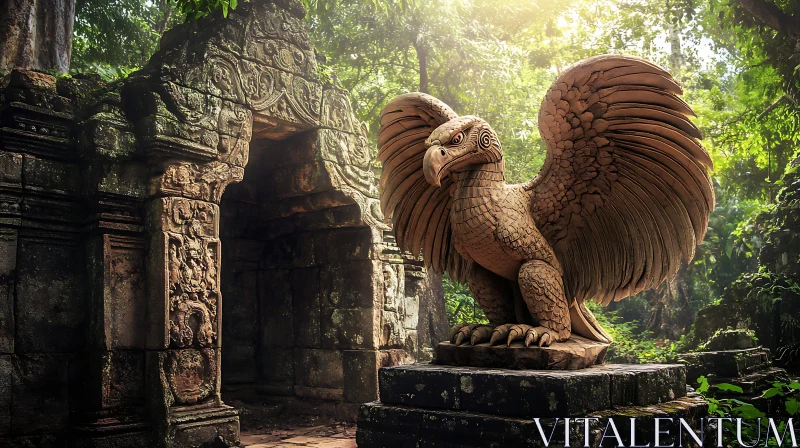 Stone Eagle Sculpture in Jungle Temple AI Image